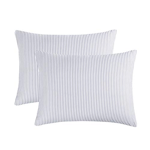 Wake In Cloud - Pack of 2 Pillow Cases, 100% Cotton Pillowcases, Gray Grey White Vertical Ticking Stripes Pattern Printed