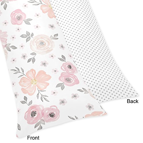 Sweet Jojo Designs Blush Pink, Grey and White Body Pillow Case Cover for Watercolor Floral Collection (Pillow Not Included)