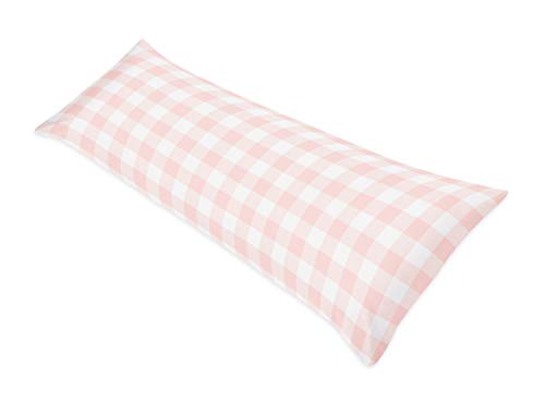 Sweet Jojo Designs Pink Buffalo Plaid Check Body Pillow Case Cover (Pillow Not Included) - Blush and White Shabby Chic