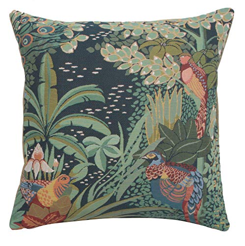 C Charlotte Home Furnishings Inc Charlotte Home Furnishings Inc. 'Jungle and Three Birds' Authentic Jacquard Cotton Woven Gobelin French Tapestry Pillow Cases