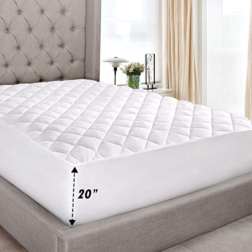 Abit Comfort Mattress cover, Quilted fitted mattress pad queen fits up to 20" deep hypoallergenic comfortable soft white