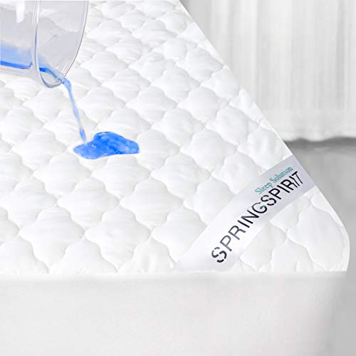SPRINGSPIRIT Waterproof Queen Mattress Pad Cover, Quilted Fitted Queen Mattress Protector with Ultra Soft & Aborsbent