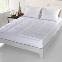 Cotton Loft Cottonpure 500 Thread Count Sustainable Overfilled Self-Cooling 100% Cotton Fill and Cover Mattress Pad, Queen, White