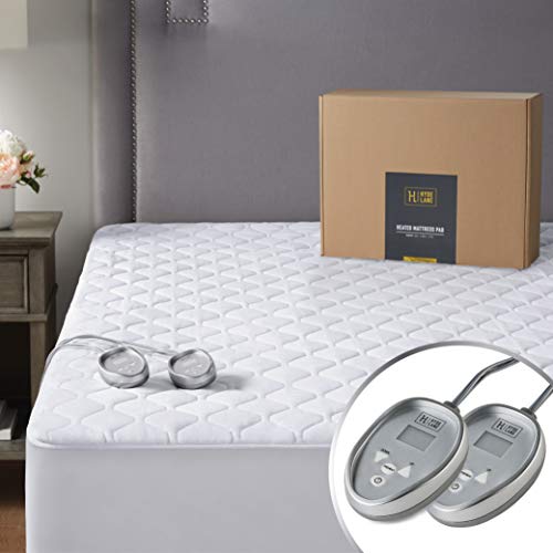 Hyde Lane Premium Heated Mattress Pad Queen Size 60x80 inch | Quilted Cotton Electric Mattress Pad with 20 Heat Setting Dual Controller