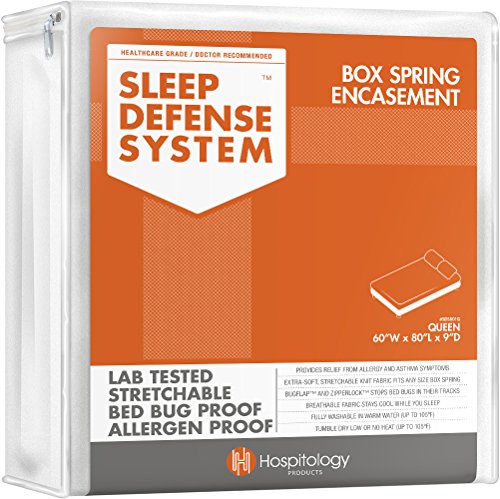 HOSPITOLOGY PRODUCTS Sleep Defense System - Zippered Box Spring Encasement - Queen - Bed Bug & Dust Mite Proof â€“