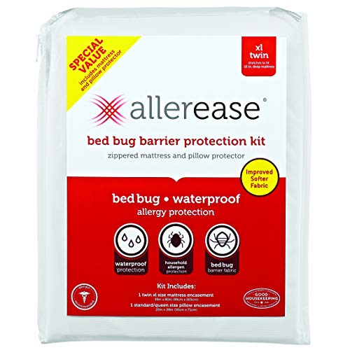Aller-Ease Bug Barrier Mattress & Pillow Protector, Twin XL, White â€“ Zippered, Waterproof Protection Beds and Household