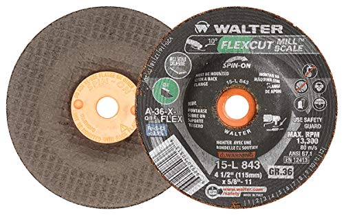 Walter Surface Technologies Walter 15L843 FLEXCUT Mill Scale Flexible Grinding Wheel [Pack of 25] - A-36-FLEX Grit, 4-1/2 in. Abrasive Wheel with Arbor