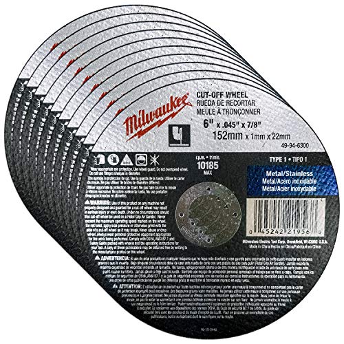 Milwaukee 10 Pack - 6 Inch Cutting Wheels For Grinders - Aggressive Cutting For Metal & Stainless Steel - 6" x .045 x