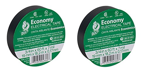 Duck Brand 299006 3/4-Inch by 60 Feet Utility Vinyl Electrical Tape with Single Roll, Black (2)