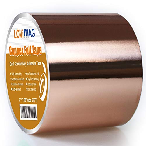 LOVIMAG Copper Foil Tape (3X 275) with Conductive Adhesive for Guitar &  EMI Shielding, Slug Repellent, Crafts, Electrical Repairs