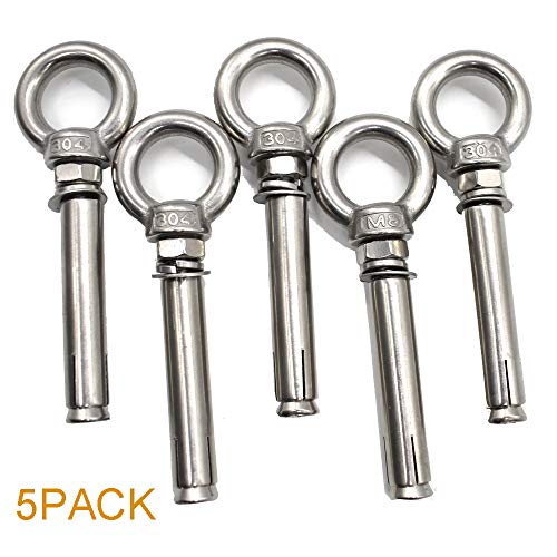 Renashed M8 80mm Expansion Screw with Eye Ring Anchor Internal Eye Bolt Fastener 304 Stainless Steel 5 Pack (Ring Lifting Expansion