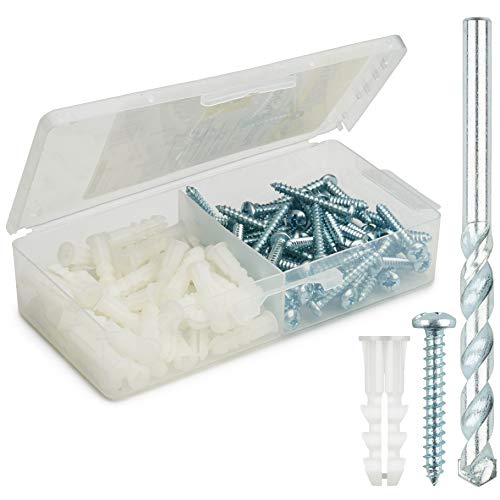 Qualihome Ribbed Plastic Drywall Anchor Kit with Screws and Masonry Drill Bit, 14-16 x 1-1/4"