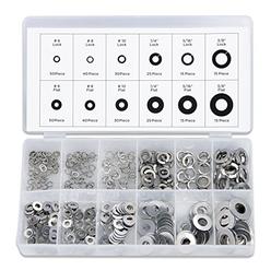 neiko 50400a stainless steel lock and flat washer assortment | 350 piece set | 12 different sizes in spring lock and flat des