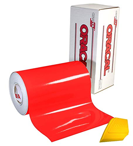 ORACAL-ORAFOL ORACAL 6510 Fluorescent Red Cast Vinyl Wrap 12" x 30" Roll for Cricut, Silhouette & Cameo Including Hard Yellow Detailer