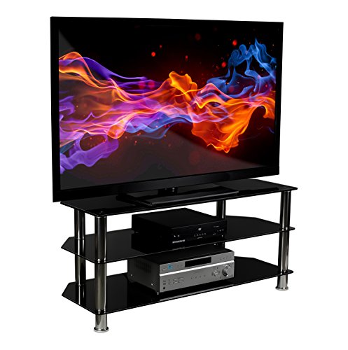 Mount-It! Glass TV Stand for Flat Screen Televisions Fits 40 42 46 47 50 55 60 Inch LCD LED OLED 4K TVs, Three Tempered Glass