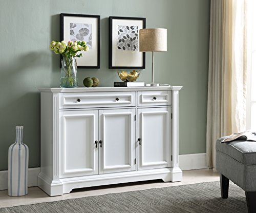 Kings Brand Furniture White Finish Wood Buffet Breakfront Cabinet Console Table With Storage, Drawers, Shelves