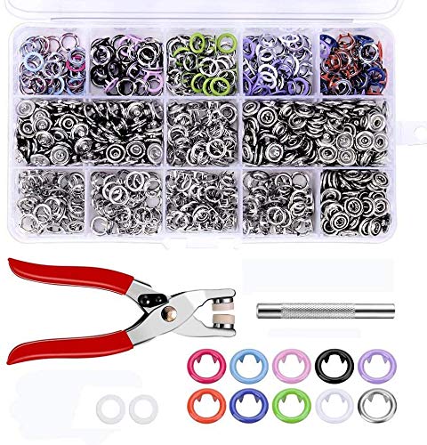 Yofuly 200 Sets Snap Fasteners Kit Tool, 10 Colors 9.5mm Metal Snap Buttons  Rings with Fastener Pliers Press Tool Kit for Clothing