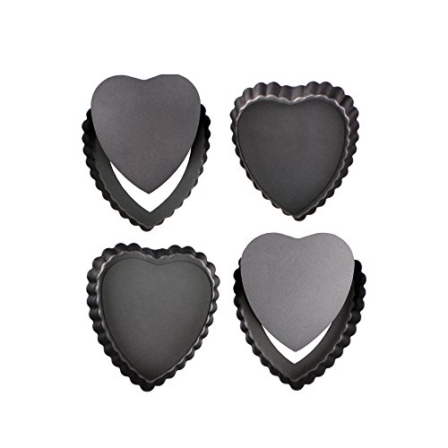Webake Mini Tart Pan Set of 4 Heart Shaped Quiche Pans with Removable Bottom, Tart Tins for Valentine's Day Baking