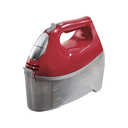 Hamilton Beach Brands Inc. Hamilton Beach 6-Speed Electric Hand Mixer with 5 Attachments (Beaters, Dough Hooks, and Whisk), Snap-On Case, Red (62633R)