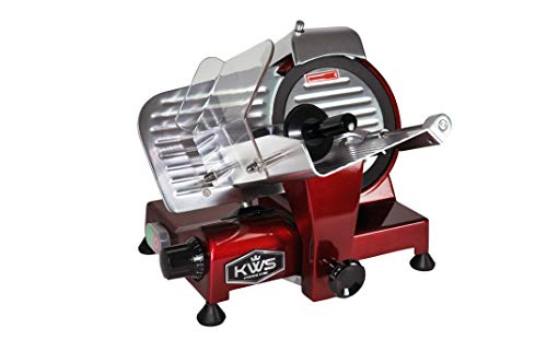 KWS KitchenWare Station KWS MS-6RT Premium 200w Electric Meat Slicer 6-Inch in Red Teflon Blade, Frozen Meat Deli Meat Cheese Food Slicer Low Noises