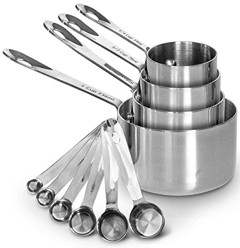 Hatrigo Heavy-Duty Unbreakable 18/8 Stainless Steel Measuring Cups and  Spoons Set with Long Riveted Handles, Polished Stackable