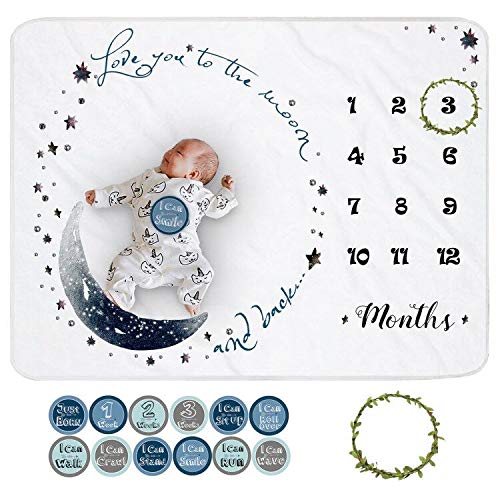 Yoothy Moon Baby Monthly Milestone Blanket Boy, Newborns Month Blanket Gift for Baby Shower, Soft Plush Photo Prop Blanket for