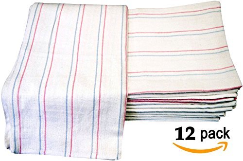 Linteum Textile Supply Linteum Textile (12-Pack, 36x36 in) Receiving Hospital Baby Blankets, White w/Blue & Pink Stripes