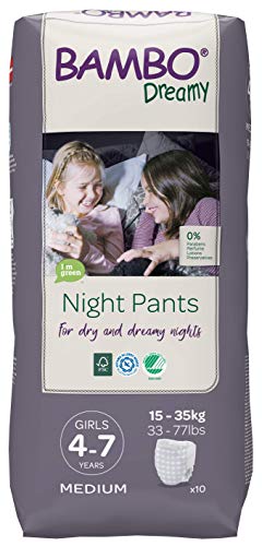 Bambo Nature Dreamy Girl Premium Night Pants, Aged 4-7 Size Medium (33-77 lb/15-35 kg) 6 x Pack of 10 (Case Saver)