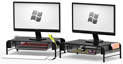Simple Houseware SimpleHouseware 2PK Metal Desk Monitor Stand Riser with Organizer Drawer