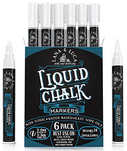 Lana and Luca 92XMPPJ Liquid Chalk Marker Pen - White Dry Erase Marker - Chalk  Markers for Chalkboard Signs, Windows, Blackboard, Glass with 24