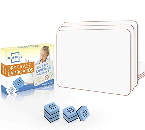SCRIBBLEDO 6 Pack Dry Erase Lap Board 9â€X12â€ | Interactive Learning Whiteboard Educational (Single Sided) Erasers Included