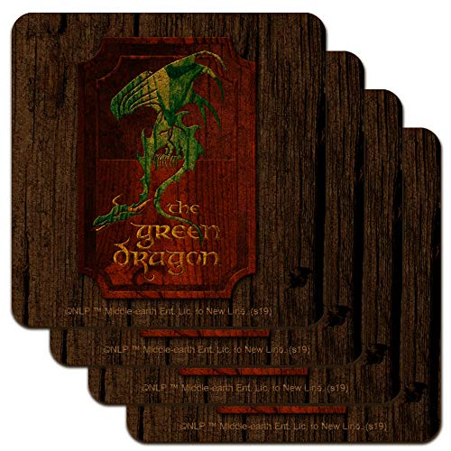 Graphics & More Lord of the Rings The Green Dragon Low Profile Novelty Cork Coaster Set