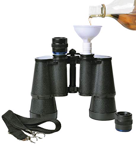 Ideas In Life Hidden Alcohol Binoculars Flask Double Barrel 8oz Novelty Sneaky Gag Hide Booze Flask Includes Funnel and Strap
