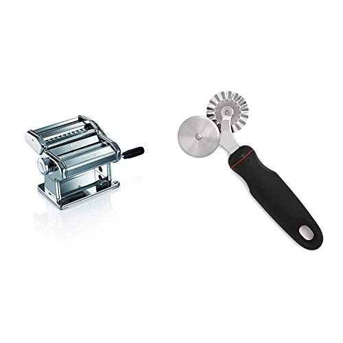 Marcato Design Atlas 150 Pasta Machine, Made in Italy, Includes Cutter, Hand Crank, and Instructions, Silver & Norpro Grip-EZ