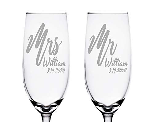 Custom-Engraved-Glasses-by-StockingFactory Mr. Mrs. Centerpieces Set of 2 Custom Engraved Wedding Flutes Wine Champagne Newlyweds Bride Groom 45th Anniversary for