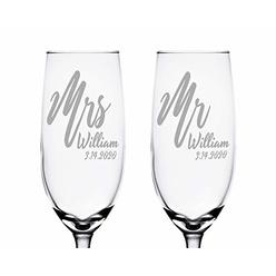 Custom-Engraved-Glasses-by-StockingFactory Mr. Mrs. Centerpieces Set of 2 Custom Engraved Wedding Flutes Wine Champagne Newlyweds Bride Groom 45th Anniversary for
