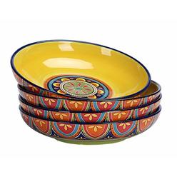 Bico Tunisian Ceramic 35oz Dinner Bowls, Set of 4, for Pasta, Salad, Cereal, Soup & Microwave & Dishwasher Safe