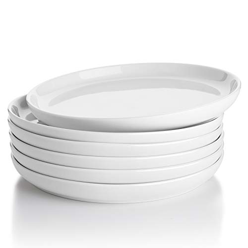 Sweese 155.001 Porcelain Round Dessert Salad Plates - 7.4 Inch - Set of 6, White