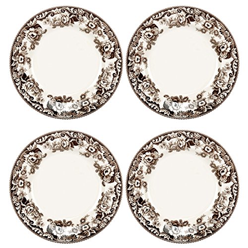 Spode Delamere Dinner Plate, Brown And White Scroll's And Flower's, Set of 4