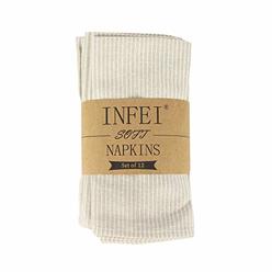 INFEI Narrow Striped Linen Cotton Dinner Cloth Napkins - Set of 12 (40 x 40 cm) - for Events & Home Use (Beige)