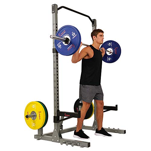 Sunny Health & Fitness Power and Squat Rack with High Weight Capacity, Olympic Weight Plate Storage and 360Â° Swivel Landmine