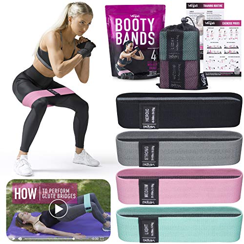 Vergali Fabric Booty Bands for Women Butt and Legs. Set of 4 Non Slip Cloth  Resistance Working Out Band for Glute, Thigh