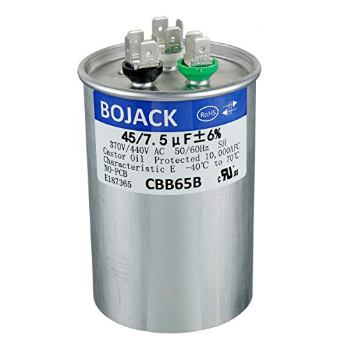BOJACK 45+7.5 uF 45/7.5 MFD Â±6% 370/440 V AC CBB65 Dual Run Circular Start Capacitor for AC Motor Run or Fan Start or