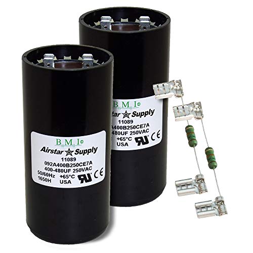 BMI (2) Pack, 400-480 uF x 250 VAC - BMI/USA Start Capacitor # 092A400B250CE7A with Bleed Resistor