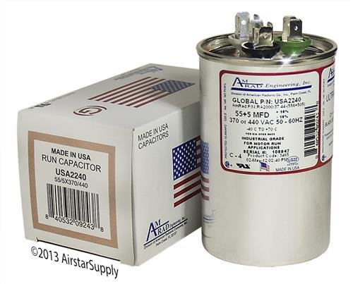 AMRAD Carrier/Bryant/Payne HC98JA056D Replacement - 55 + 5 uf/Mfd 370/440 VAC AmRad Round Dual Universal Capacitor, Made in The