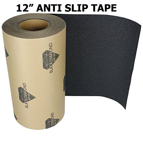Black Diamond Grip Anti Slip Traction Tape Black Roll Safety Non Skid Self Adhesive Silicon Carbide Sticky Grip Safe Grit 12" x 5', 10', 20',