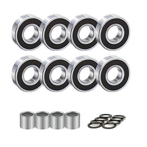QZspeed 608-2RS Ball Bearings,Skateboard Bearings 8x22x7mm,ABEC-9, 8 pcs with 4spacers and 8 washers