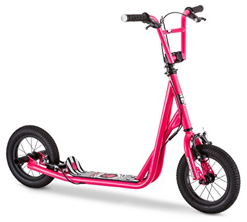 Mongoose Expo Scooter, Featuring Front and Rear Caliper Brakes and Rear Axle Pegs with 12-Inch Inflatable Wheels, Pink/Black