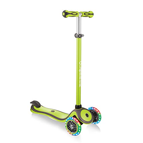 Globber V2 3-Wheel 4 Adjustable Height Scooter W/ Flashing Lights Zero Assembly Patented Steering Lock Great for Kids