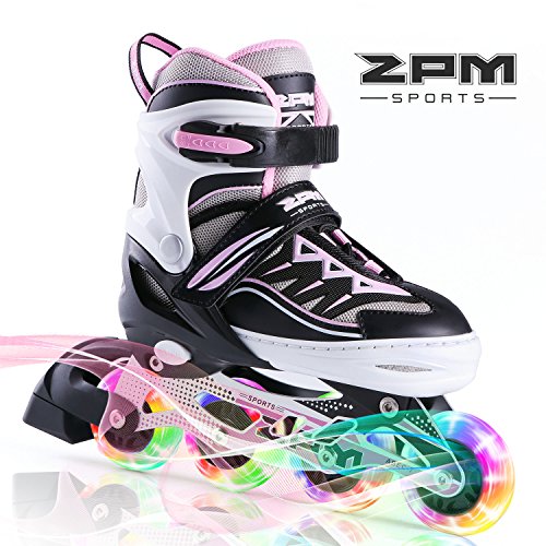 2PM SPORTS Cytia Pink Girls Adjustable Illuminating Inline Skates with Light up Wheels, Fun Flashing Beginner Roller Skates
